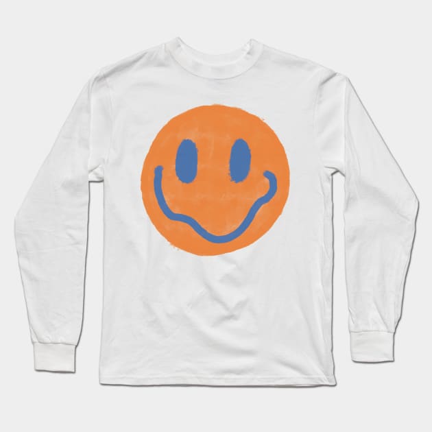 Orange and Blue Vintage Smiley Face Long Sleeve T-Shirt by Jennggaa